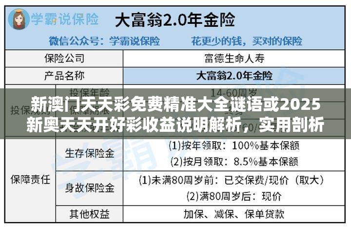 新澳门天天彩免费精准大全谜语或2025新奥天天开好彩收益说明解析，实用剖析、专家解读解释与落实?