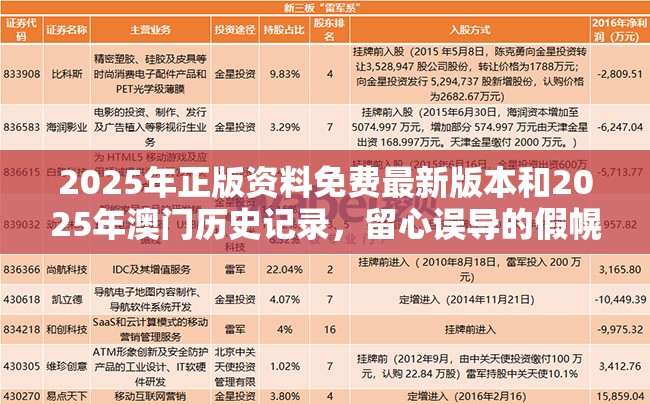 2025年正版资料免费最新版本和2025年澳门历史记录，留心误导的假幌子链